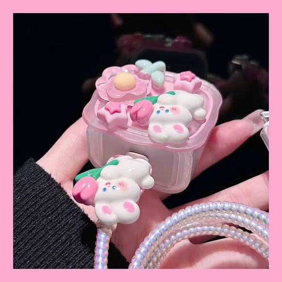Super Cute Bunny Flower iPhone Charger Cable Protectors P20 - Picture 5 of 6